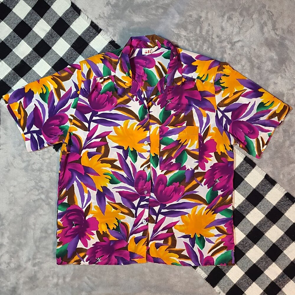 12 | Alia | Tropical Collared Short Sleeve Shirt Button Down Shirt